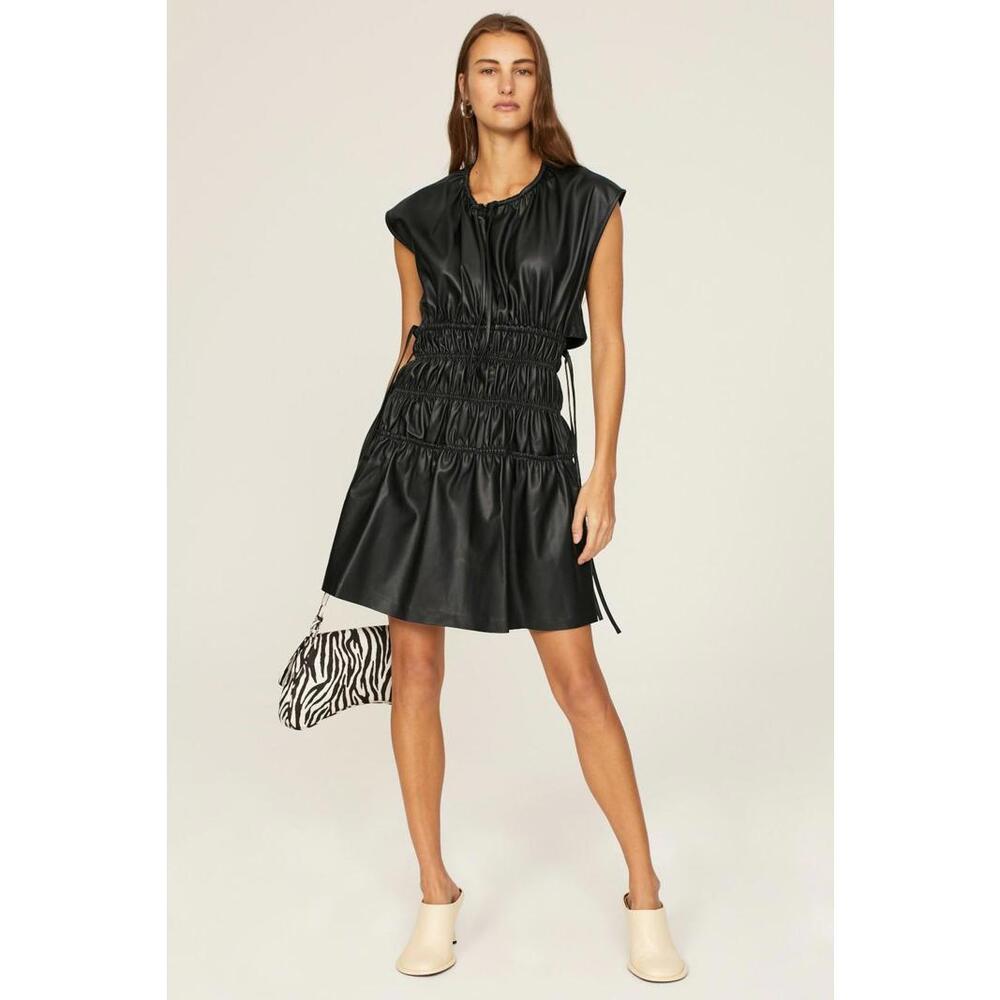 Proenza Schouler White Label Black Faux Leather Drawstring Dress Size 4 (READ)